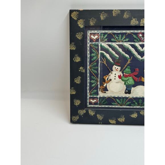 Linda Hale Snowman Scene Wood Damaged Frame Dated 1981 14.5 X 11.5 - Picture 5 of 8